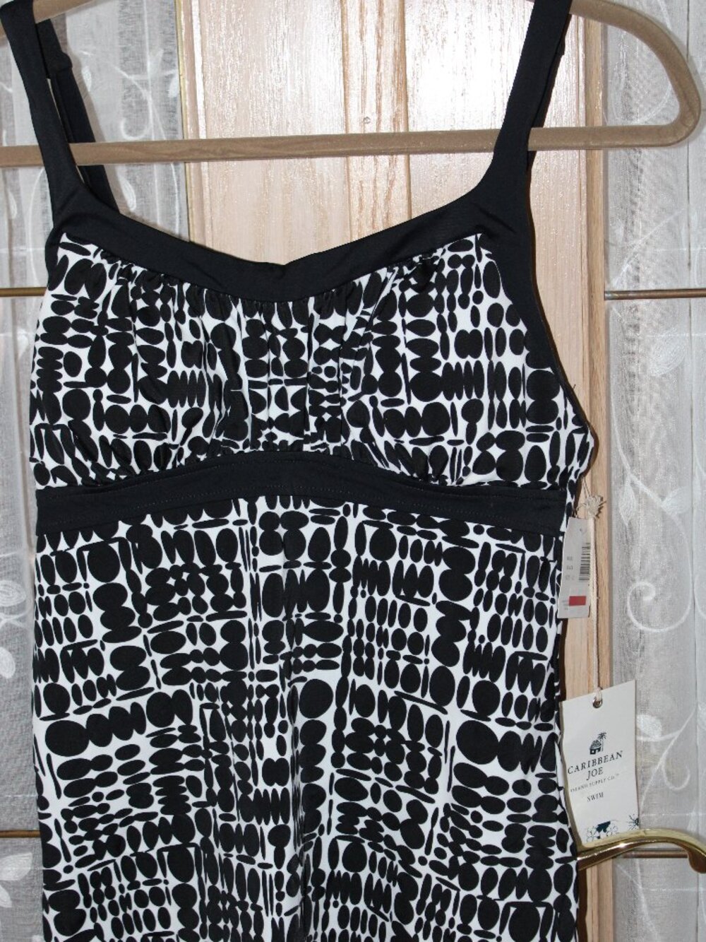 Caribbean Joe Teens Tankini Black White Padded Wireless SZ 12